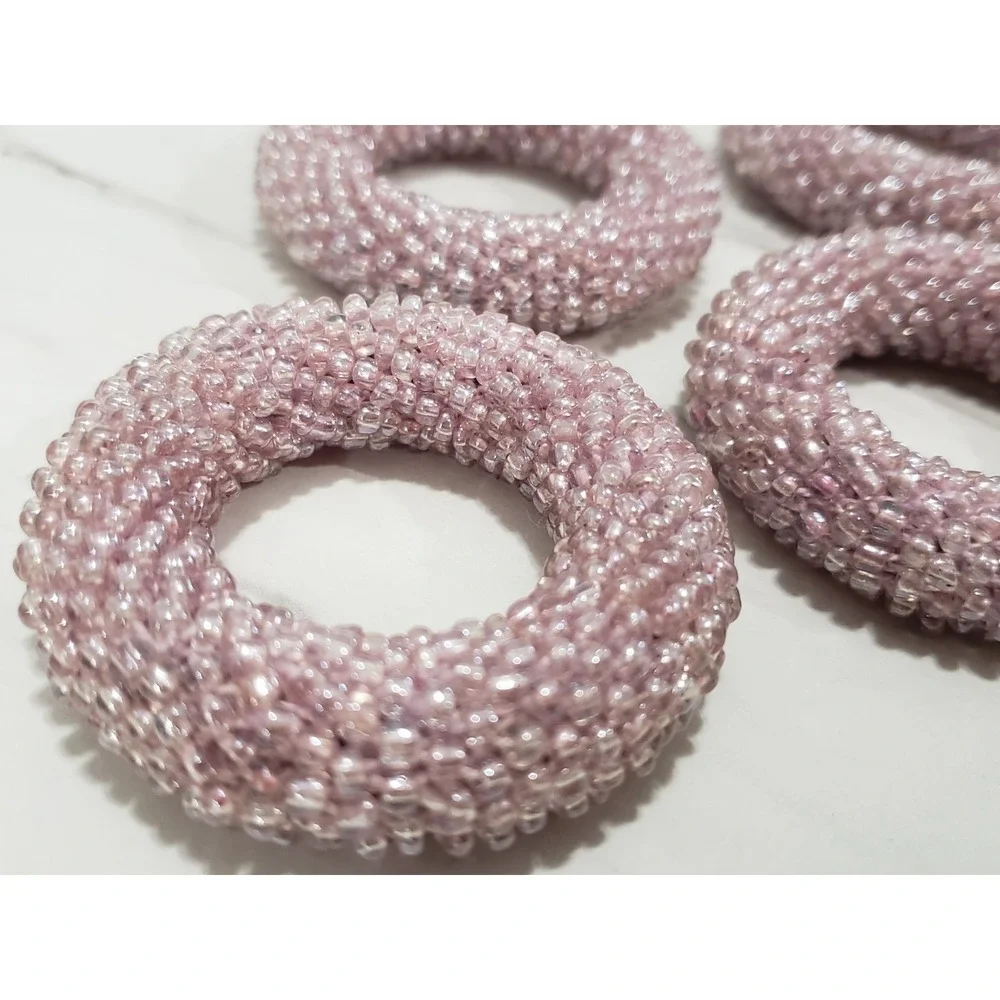 Set of 4 Beaded Napkin Rings Holders pink mauve romantic kitchen set